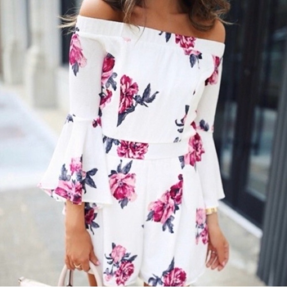 SOCIALITE Floral Off Shoulder Bell Sleeve Romper